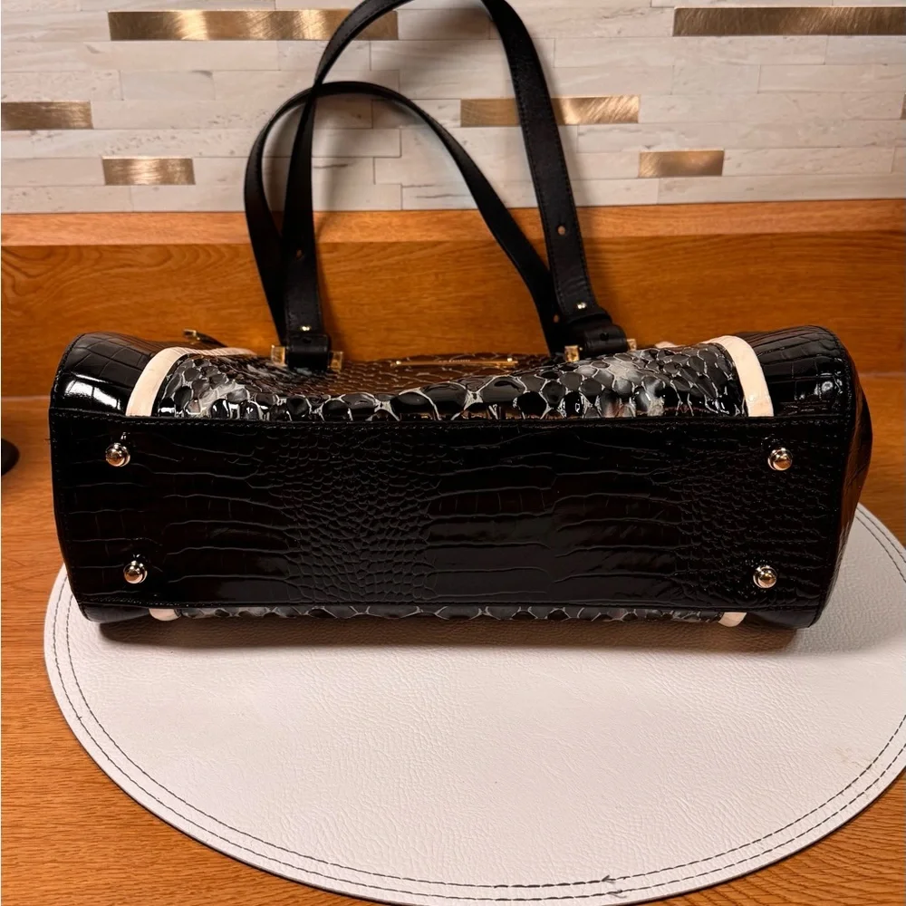 Brahmin Alice Satchel Black Carlisle Snake Embossed Leather Purse Small